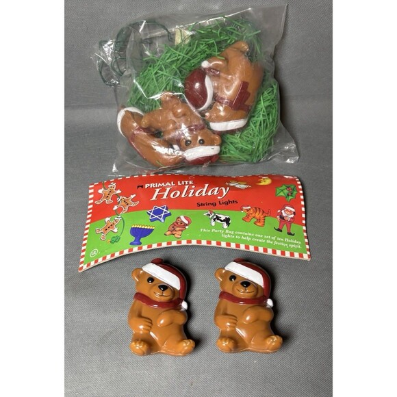 NIP Vintage PRIMAL LITE Xmas Teddy Bear Santa Hat Party Lights-1995 String lighs - Picture 4 of 9